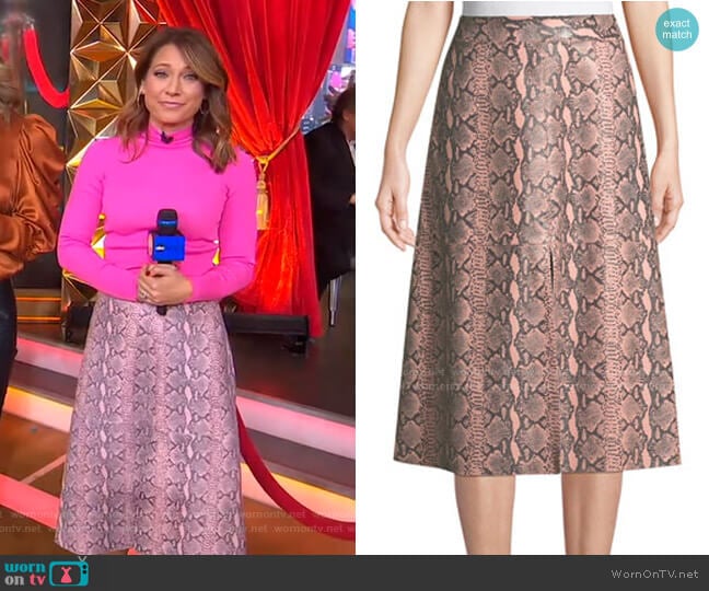 Romi Snake-Print Leather Midi Skirt by Alice + Olivia worn by Ginger Zee on Good Morning America