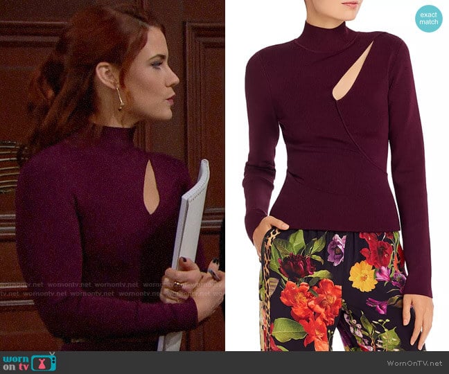 Alice + Olivia Sophie Cutout Turtleneck Top worn by Sally Spectra (Courtney Hope) on The Bold and the Beautiful