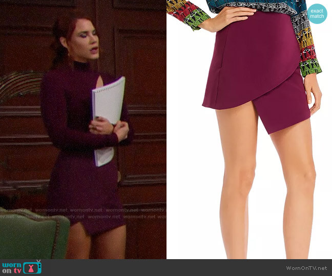 Alice + Olivia Dasia Asymmetric Mini Skirt worn by Sally Spectra (Courtney Hope) on The Bold and the Beautiful