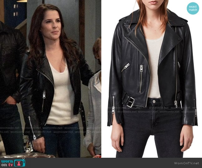 All Saints Balfern Leather Jacket worn by Sam McCall (Kelly Monaco) on General Hospital