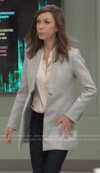 Anna’s grey inverted lapel coat on General Hospital