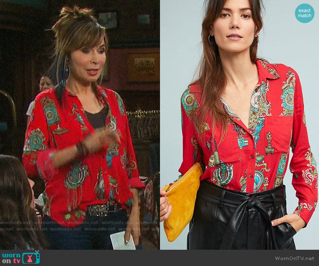 Anthropologie Maeve Whimsy Buttondown worn by Kate Roberts (Lauren Koslow) on Days of our Lives