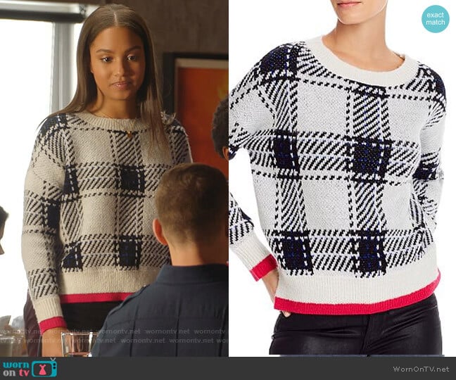 Plaid Crewneck Sweater by Aqua worn by May Grant (Corinne Massiah) on 9-1-1