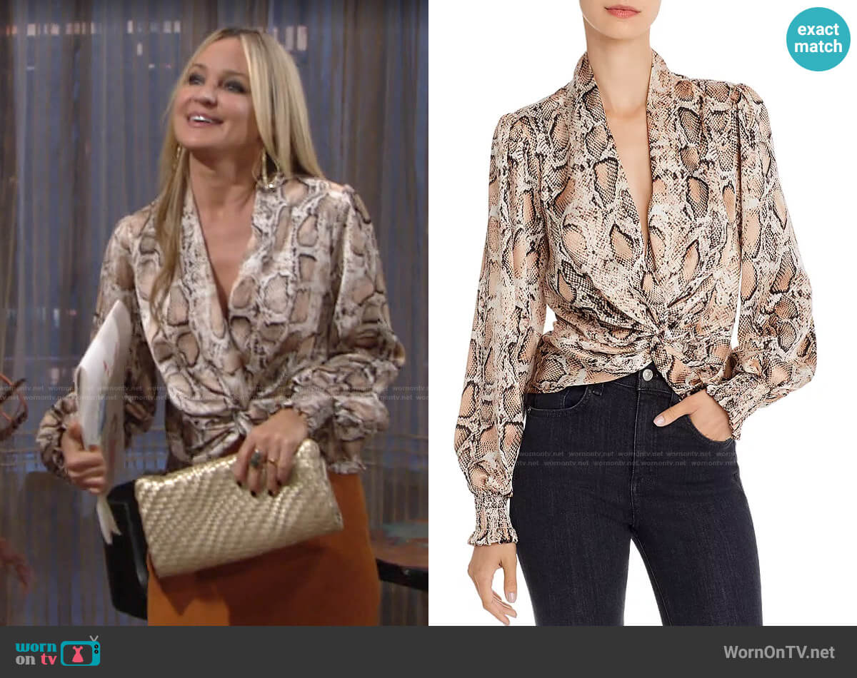 Aqua Twist-Front Top worn by Sharon Newman (Sharon Case) on The Young and the Restless