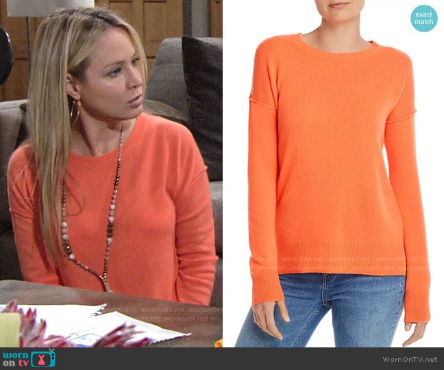 Aqua Neon Orange High/Low Cashmere Sweater worn by Sharon Newman (Sharon Case) on The Young and the Restless