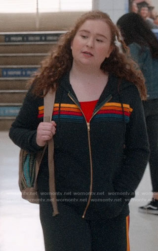 Ashlyn’s rainbow striped hoodie on High School Musical The Musical The Series