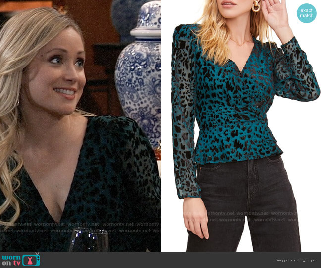 ASTR Leopard Burnout Wrap Top worn by Lulu Spencer Falconeri (Emme Rylan) on General Hospital