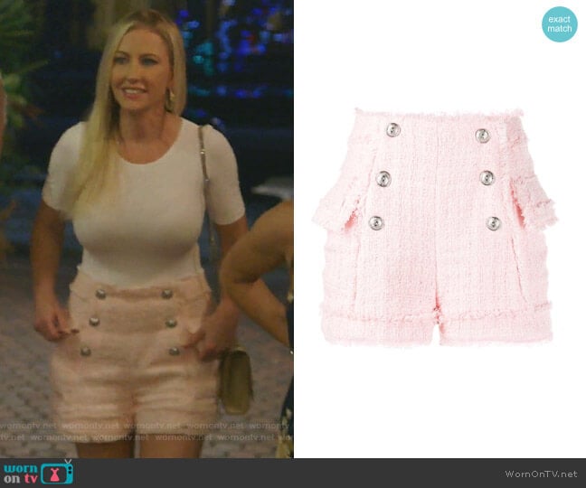 Tweed Shorts by Balmain worn by Stephanie Hollman  on The Real Housewives of Dallas