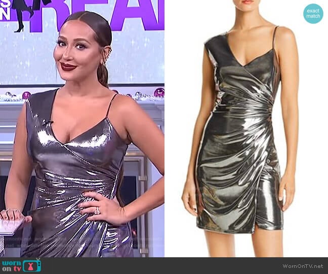 Gunmetal Lamé Cocktail Dress by Bcbgmaxazria worn by Adrienne Houghton on The Real