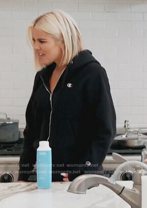 Khloe’s black Champion hoodie on Keeping Up with the Kardashians