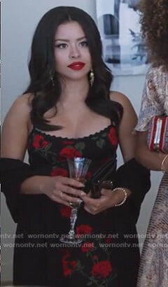 Mariana’s black rose print dress on Good Trouble