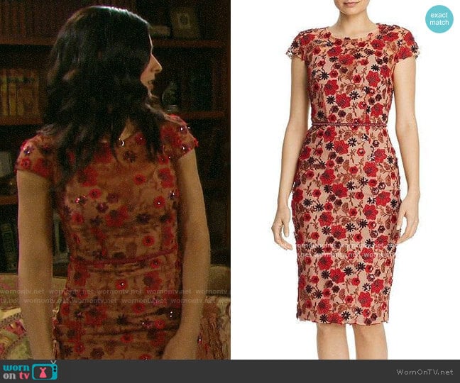 Bronx and Banco Della Rouge Embroidered Floral Sheath Dress worn by Gabi Hernandez (Camila Banus) on Days of our Lives