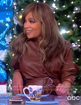 Sunny’s brown leather wrap dress on The View