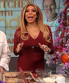 Wendy’s burgundy cut out dress on The Wendy Williams Show