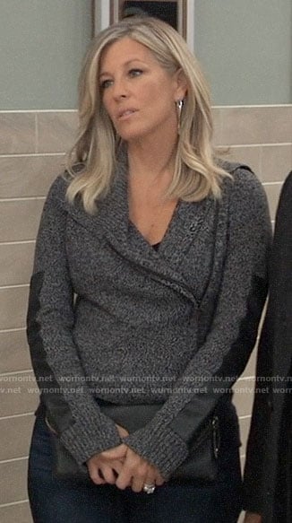 Carly's grey knit jacket  with leather panels on General Hospital