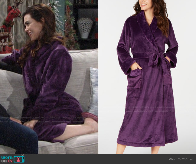 Charter Club Plush Long Robe in Rich Concord worn by Victoria Newman (Amelia Heinle) on The Young & the Restless