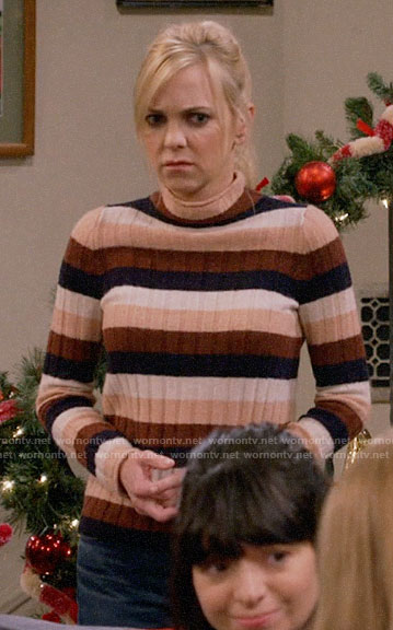 Christy's striped mock neck sweater on Mom