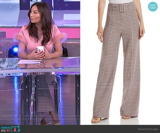 WornOnTV: Jeannie’s pink feather-trim tee and check pants on The Real ...