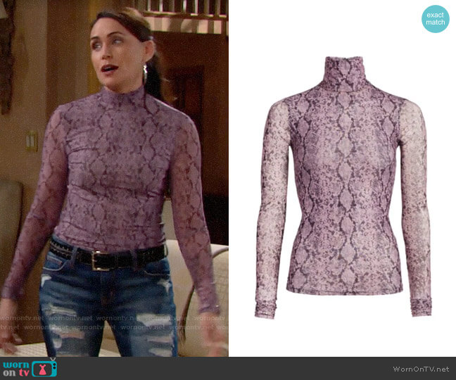 Cinq a Sept Snake Print Turtleneck Top worn by Quinn Fuller (Rena Sofer) on The Bold & the Beautiful