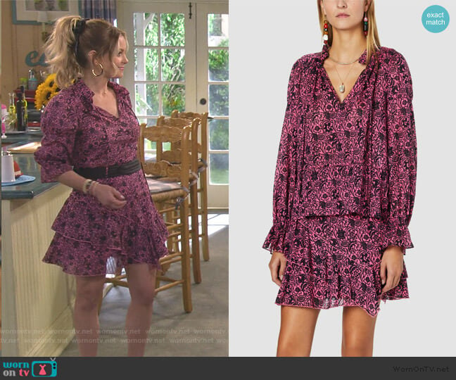 Ehtnic Floral Print Ruffle Neck Blouse and ruffle skirt by Derek Lam 10 Crosby worn by DJ Tanner-Fuller (Candace Cameron Bure) on Fuller House