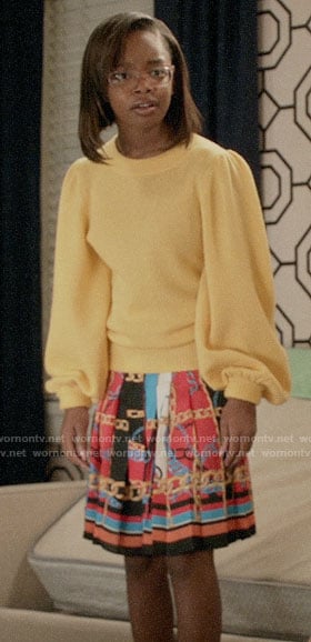 Diane's yellow sweater and chain print skirt on Black-ish