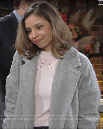Elena’s pink studded sweater on The Young and the Restless