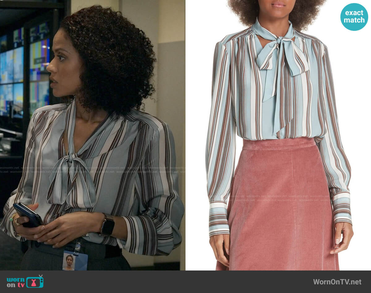 Elizabeth and James Mimi Blouse worn by Hannah Shoenfeld (Gugu Mbatha-Raw) on The Morning Show