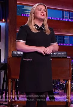 Kelly's black crystal embellished trim shift dress on The Kelly Clarkson Show