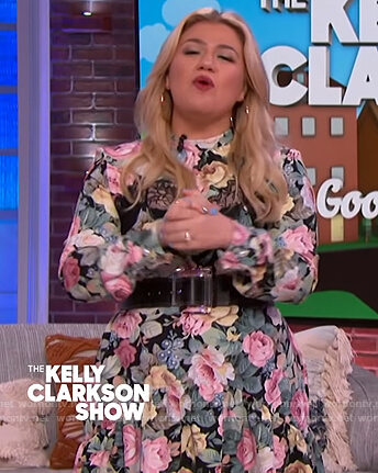 Kelly’s floral dress with lace inset on The Kelly Clarkson Show