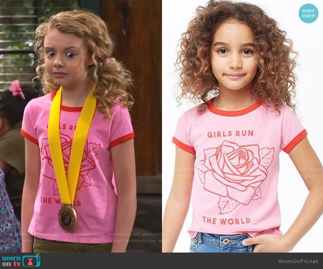 Girls Run The World Graphic Ringer Tee by Forever 21 worn by Destiny Baker (Mallory James Mahoney) on Bunkd