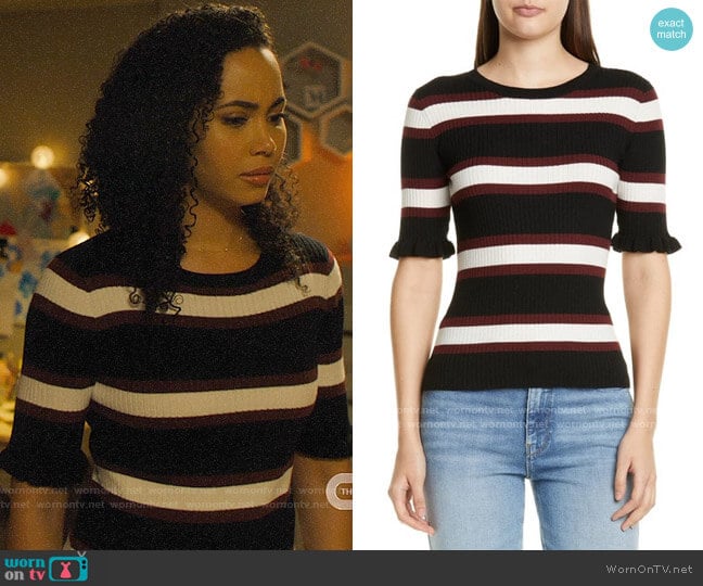 Frame 70s Ruffle Cuff Wool Blend Sweater worn by Macy Vaughn (Madeleine Mantock) on Charmed