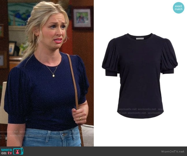 Frame Balloon Sleeve Tee worn by Gemma (Beth Behrs) on The Neighborhood