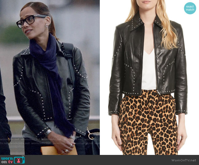 Frame Studded Leather Jacket worn by Amanda Doherty (Victoria Cartagena) on Almost Family