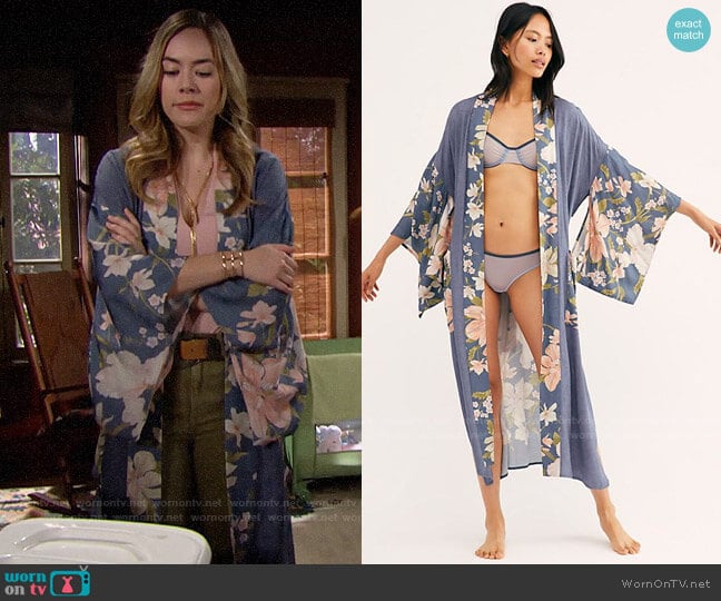 Free People Waterfall Maxi Duster worn by Hope Logan (Annika Noelle) on The Bold and the Beautiful