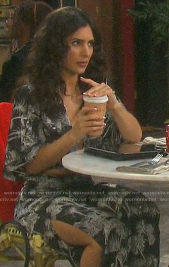 Gabi’s black and white printed crop top and pants on Days of our Lives