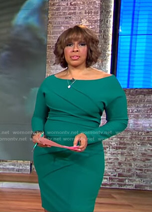 Gayle’s green seamed long sleeve dress on CBS This Morning