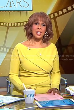 Gayle King’s chartreuse long sleeve dress on CBS Mornings