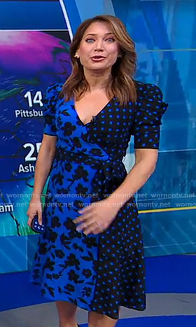 WornOnTV: Ginger’s blue polka dot and floral print wrap dress on Good ...