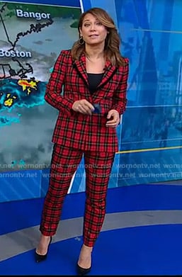 WornOnTV: Ginger’s red plaid suit on Good Morning America | Ginger Zee ...