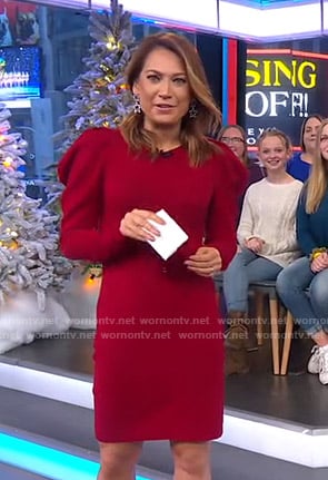 Ginger’s red puff sleeve knit dress on Good Morning America