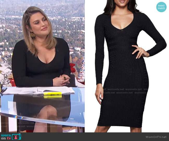 Deep V Leopard Long Sleeve Body-Con Dress by Good American worn by Carissa Loethen Culiner on E! News