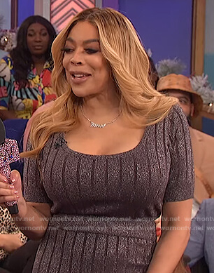 Wendy's gray metallic top and skirt on The Wendy Williams Show
