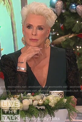 Brigitte Nielsen’s green lace sleeve dress on The Talk