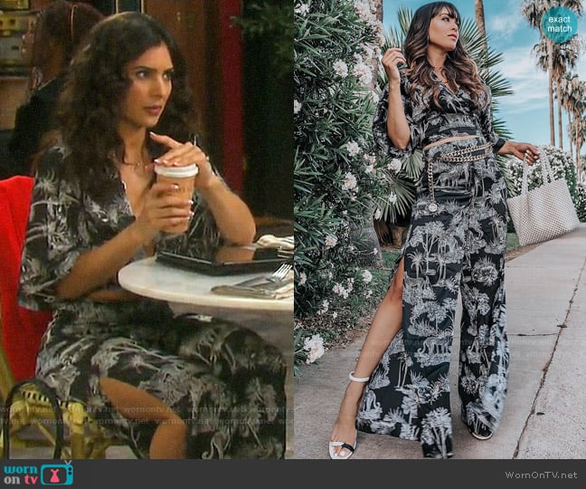 Guess Shay Tie Front Top and Palazzo Pants worn by Gabi Hernandez (Camila Banus) on Days of our Lives