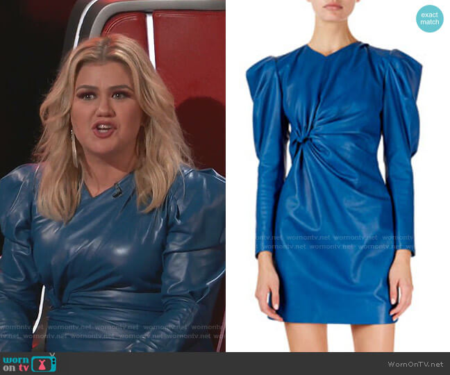 WornOnTV: Kelly Clarkson’s blue puff sleeve leather dress on The Voice ...