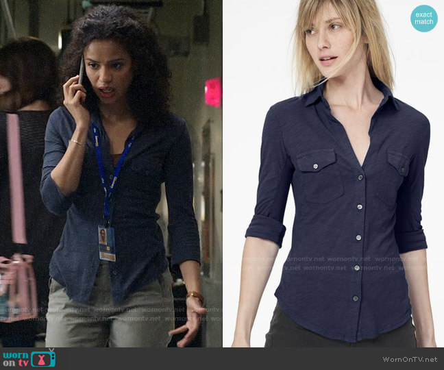 James Perse Sheer Slub Side Panel Shirt worn by Hannah Shoenfeld (Gugu Mbatha-Raw) on The Morning Show