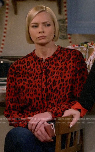 Jill's red leopard blouse on Mom