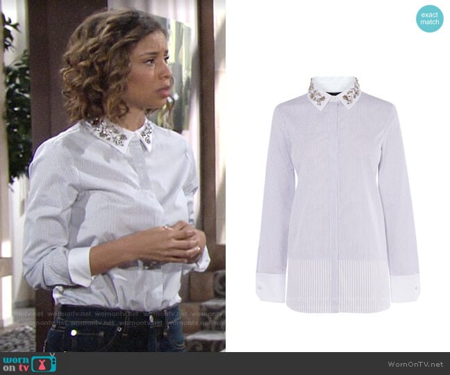 Karen Millen Embellished Collar Shirt worn by Elena Dawson (Brytni Sarpy) on The Young and the Restless