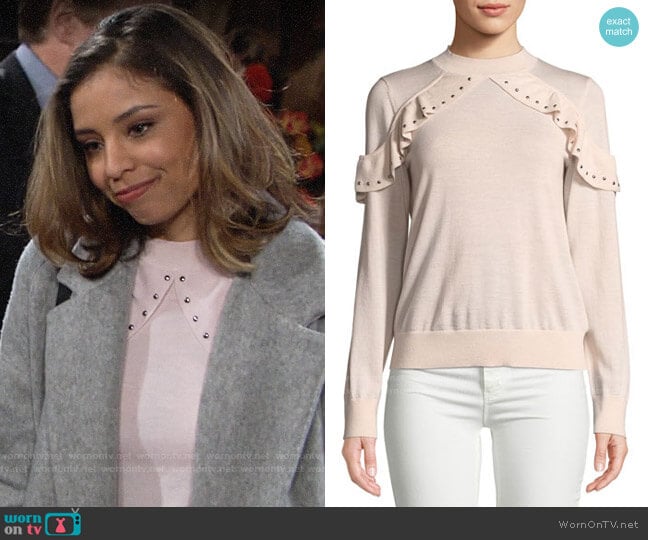 Kate Spade So Foxy Ruffle Studded Sweater worn by Elena Dawson (Brytni Sarpy) on The Young and the Restless