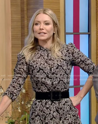 Kelly’s black heart print chiffon dress on Live with Kelly and Ryan